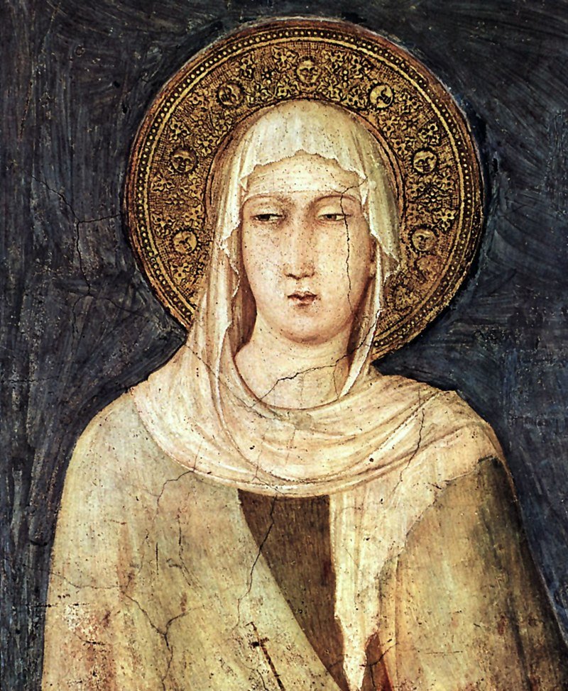 Simone Martini: Assisi Szent Klára. Részlet az assisi Szent Ferenc-templom freskóiból. (Forrás: hu.wikipedia.org) 02 klára.jpg