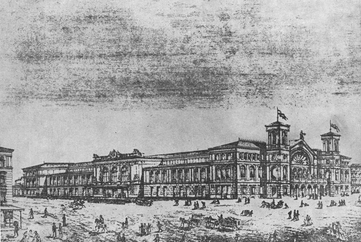 A Keleti pályaudvar első terve 1871-ből: ekkor még a Nagykörútra tervezték építeni (Forrás: A Közlekedési Múzeum Évkönyve 1983-1984) Keleti pályaudvar terv 1871-1.jpg