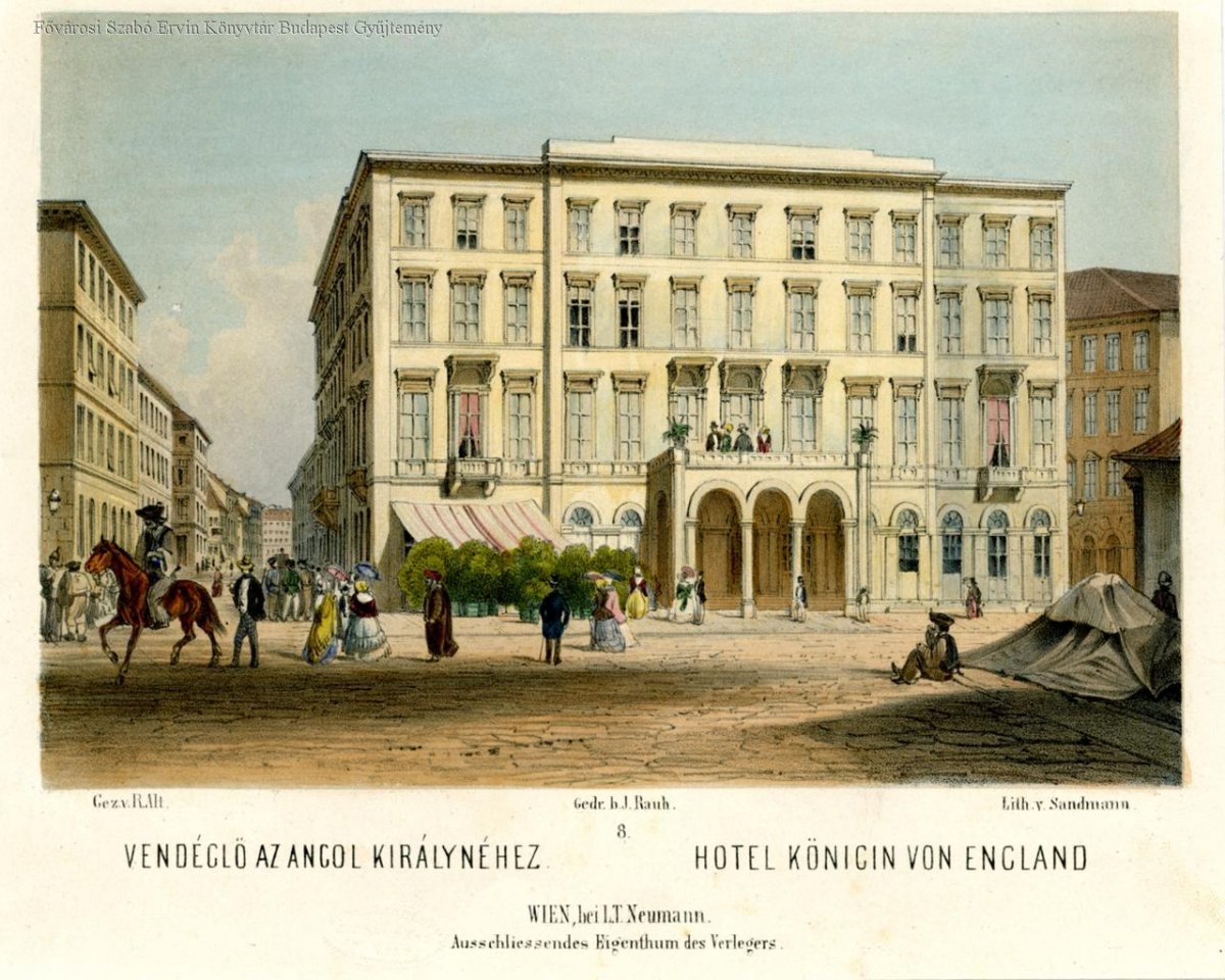 Az Angol Királynő szálló 1850-ben (Forrás: FSZEK Budapest Gyűjtemény) deák-1.jpg