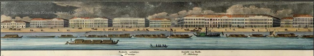 Carl Vasquez rajza 1837-ből Pest Duna-parti épületsoráról. A legtöbb folyóparti épület Hentzi bombázása miatt megrongálódott, vagy megsemmisült 1849 májusában (Forrás: FSZEK BudapestGyűjtemény) buda-5.jpg