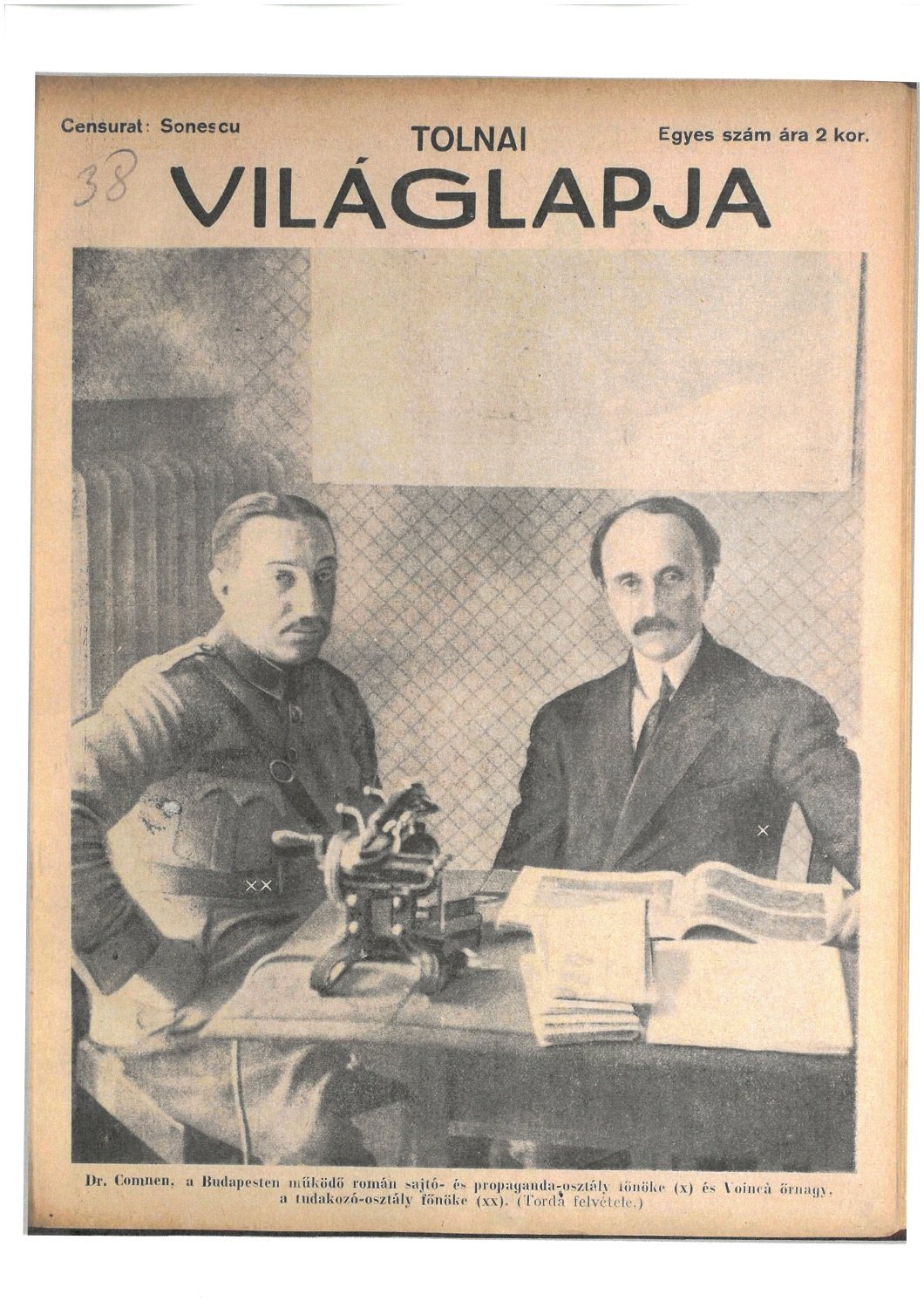 A Tolnai Világlapja a címlapon mutatta be a Budapesten ügyködő román sajtó-, propaganda- és tudakozóosztályok vezetőit (Tolnai Világlapja, 1919. november 8.) románok-8.jpg