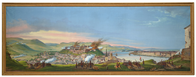 A budai Várat 1849-ben a Gellért-hegyről is ostromolták. Ismeretlen fetső alkotása 1850 körül (Forrás: MNM) Gellért-hegy a budai vár ostroma 1849-ben.png