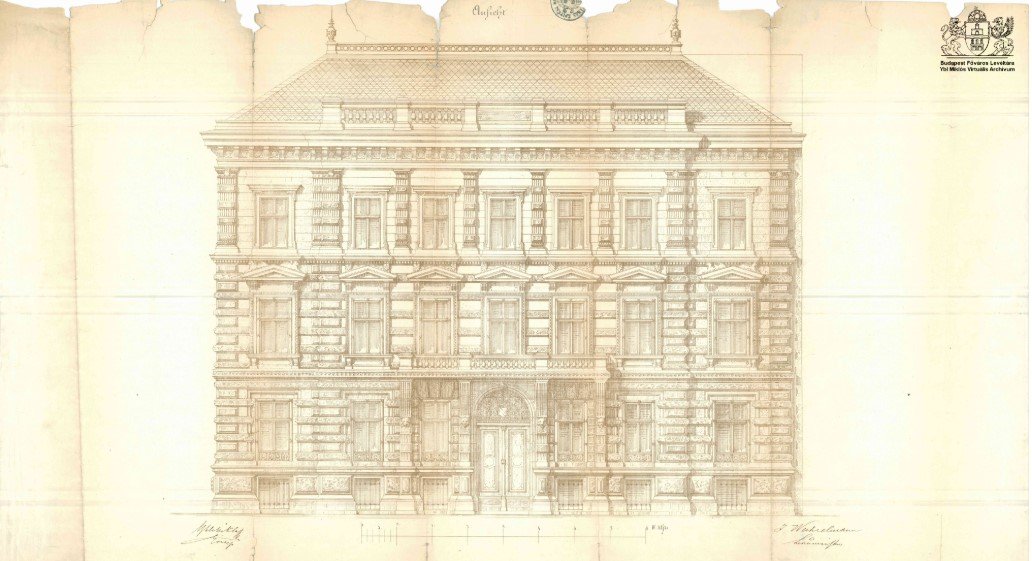 A kétemeletes palota homlokzatának terve 1872-ből (Forrás: HU_BFL_XV_17_b_312_1279_1872_f; Ybl Miklós Virtuális Archívum) palota.jpg