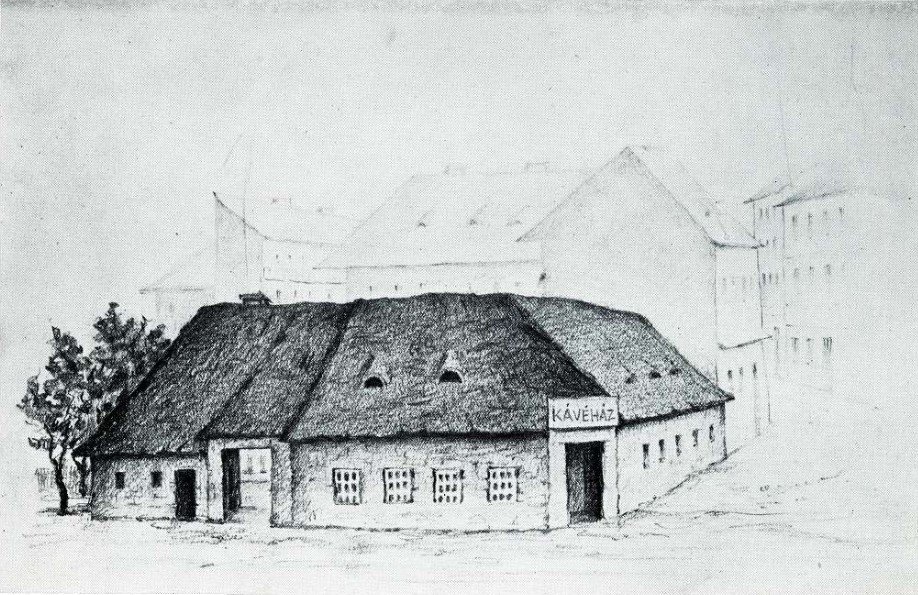 A Két pisztoly fogadó és kávéház az 1860-as években (Forrás: FSZEK Budapest-gyűjtemény) két pisztoly.jpg