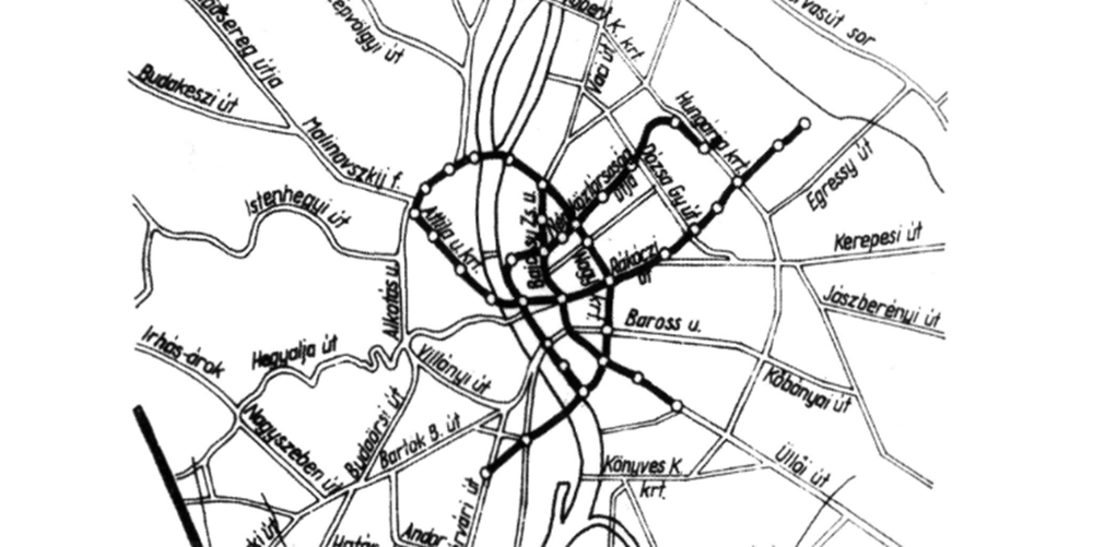 Az 1942-es vonalhálózati elképzelés (Ábra: Merczi Miklós: Közlekedés a föld alatt Budapesten; Közlekedési Múzeum Évkönyve 12.) capture-20190127-174039.png