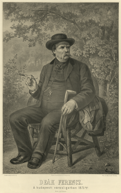 Deák Ferenc a Városligetben 1875-ben, Elischer Lajos litográfiája (Forrás: Magyar Nemzeti Múzeum, Történelmi Képcsarnok, Grafikai Gyűjtemény, 8049 lt. sz.) TK_GR#8049.#Arc.png